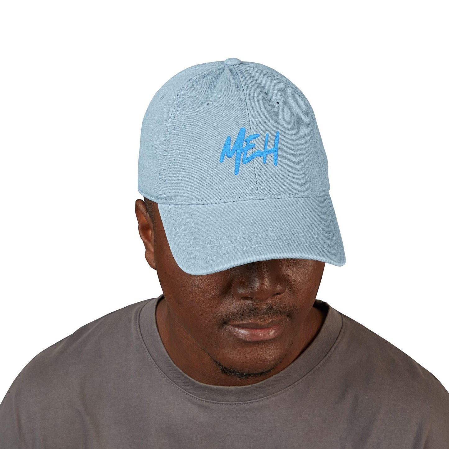 Embroidered 'MEH' Denim Hat: Casual Trendy Accessory