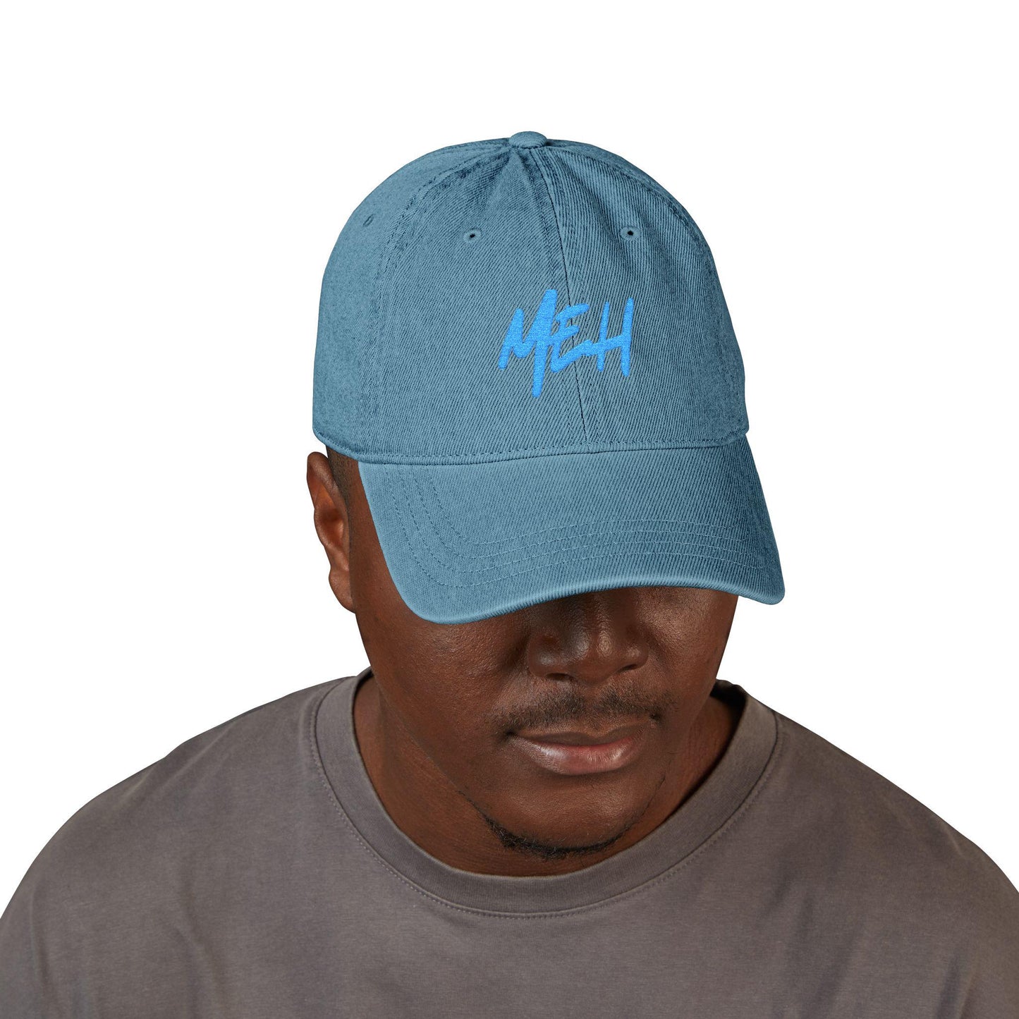 Embroidered 'MEH' Denim Hat: Casual Trendy Accessory