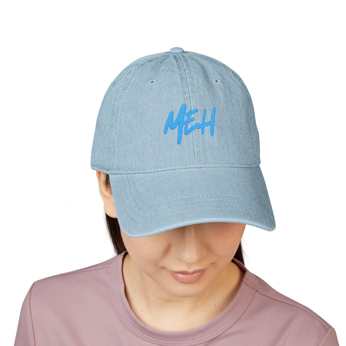 Embroidered 'MEH' Denim Hat: Casual Trendy Accessory