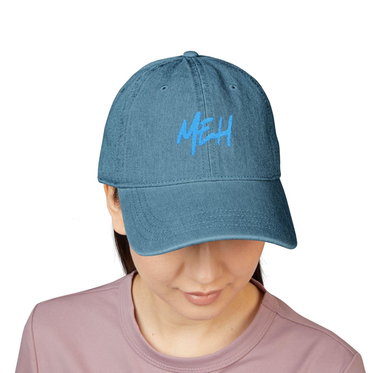 Embroidered 'MEH' Denim Hat: Casual Trendy Accessory