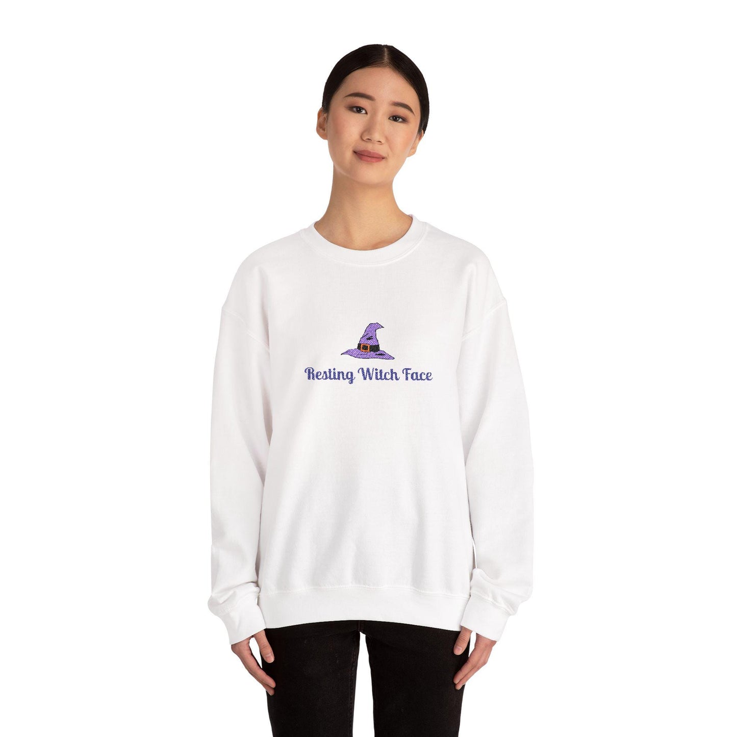 Resting Witch Face Embroidered Sweatshirt: Spooky Halloween Crewneck