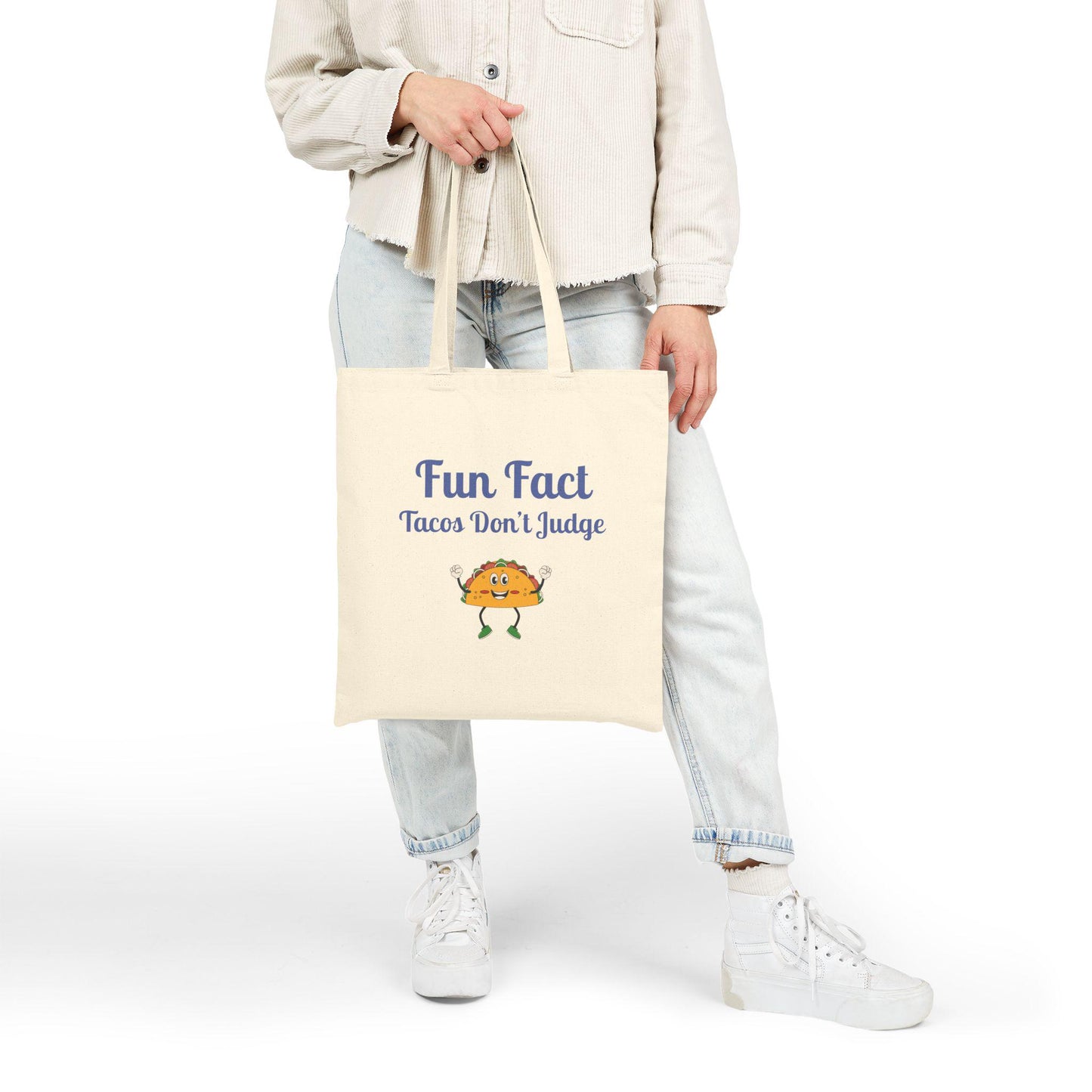 Fun Taco Fact Cotton Canvas Tote Bag: Humorous Grocery Bag