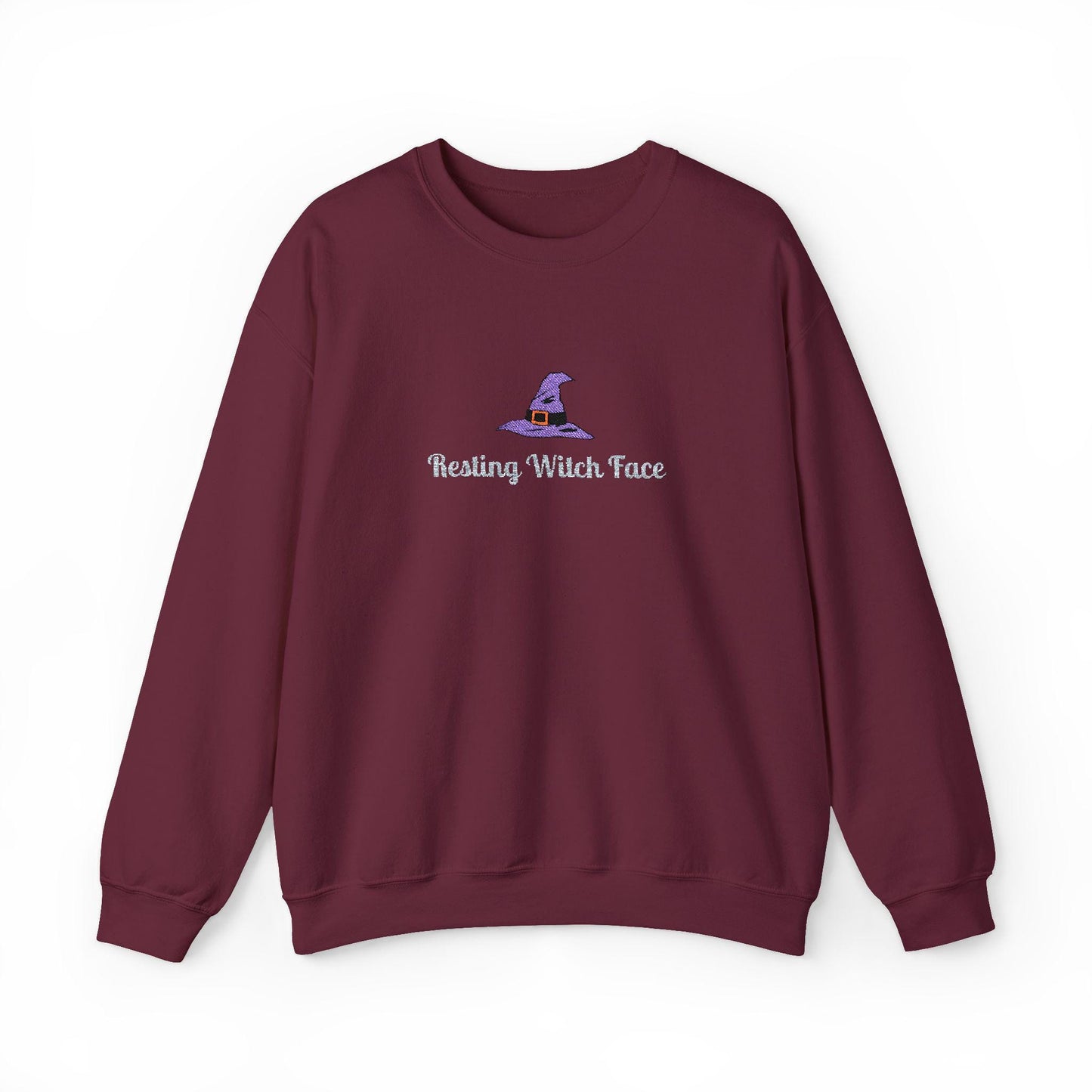 Resting Witch Face Embroidered Sweatshirt: Halloween Crewneck