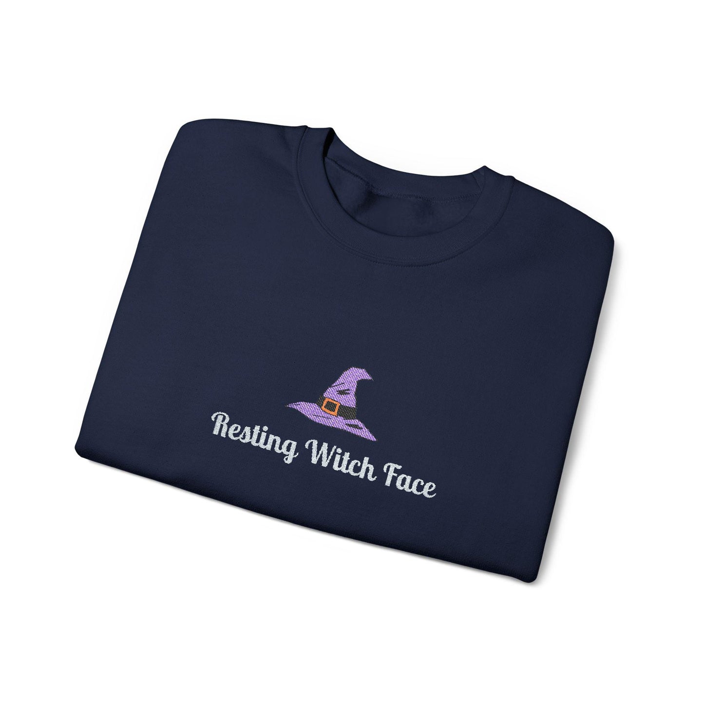 Resting Witch Face Embroidered Sweatshirt: Halloween Crewneck