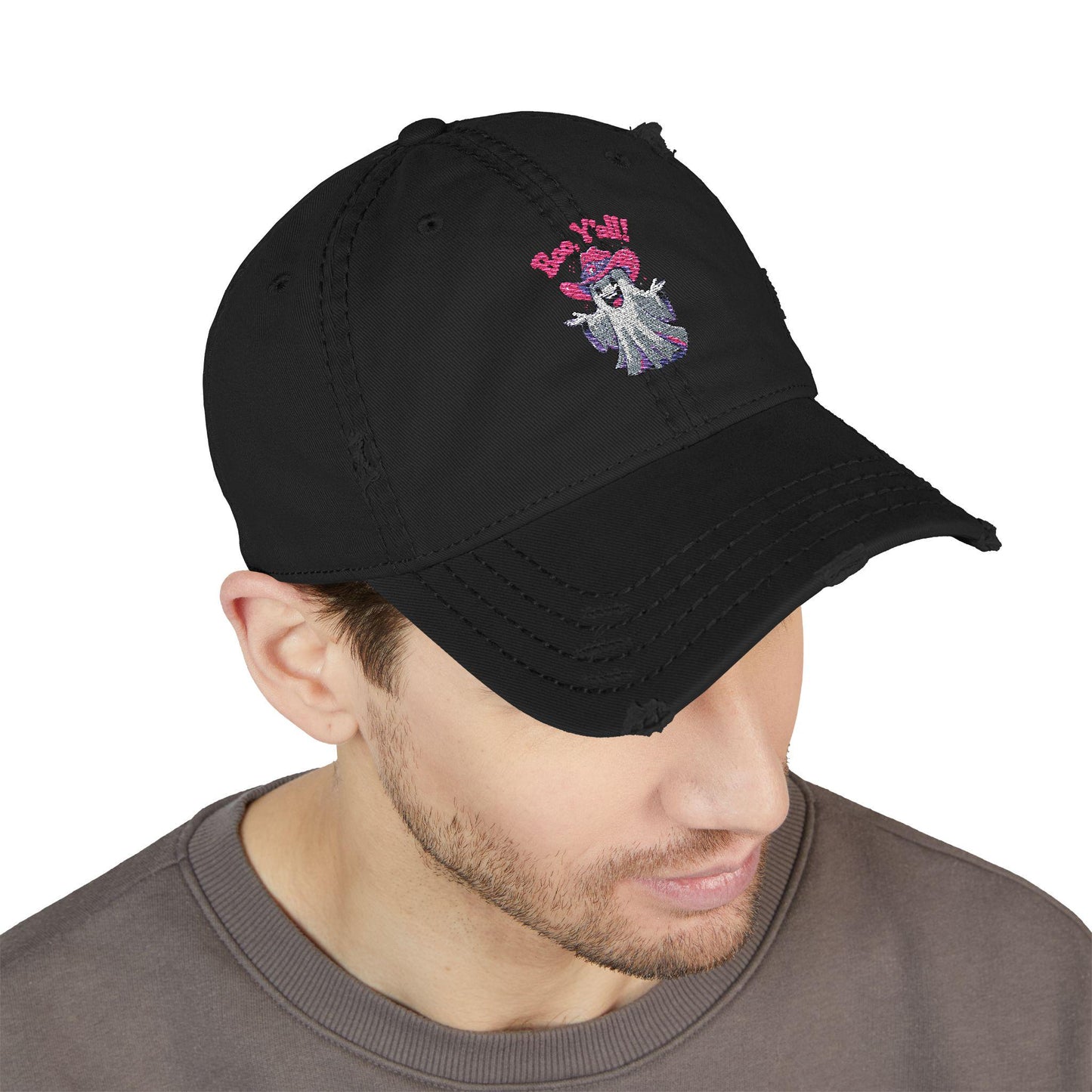 Embroidered "Boo Y'all" Distressed Dad Hat: Southern Halloween Baseball Cap