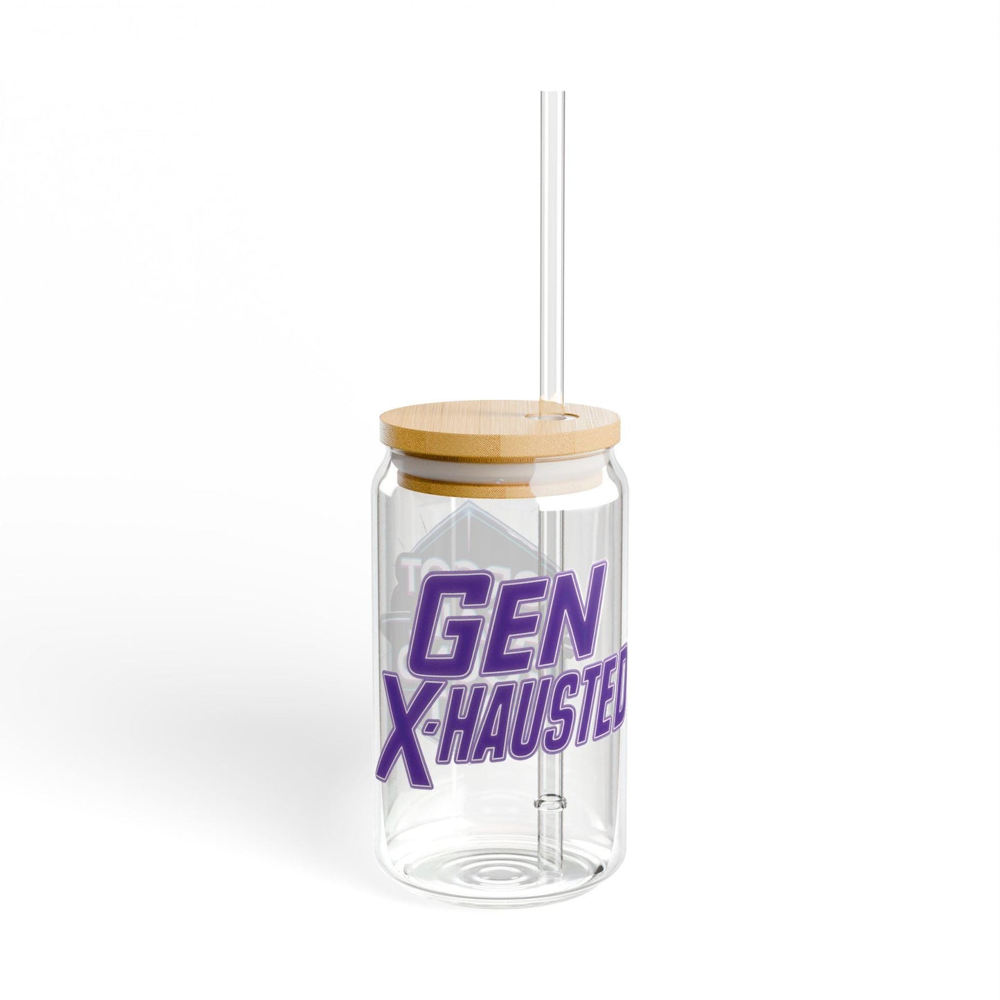 Gen X-Hausted Sipper Glass: 16oz Tempered Glass with Bamboo Lid