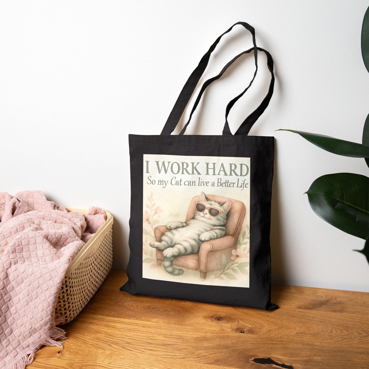 Whimsical Cat Lover Cotton Tote Bag: Eco-Friendly Gift