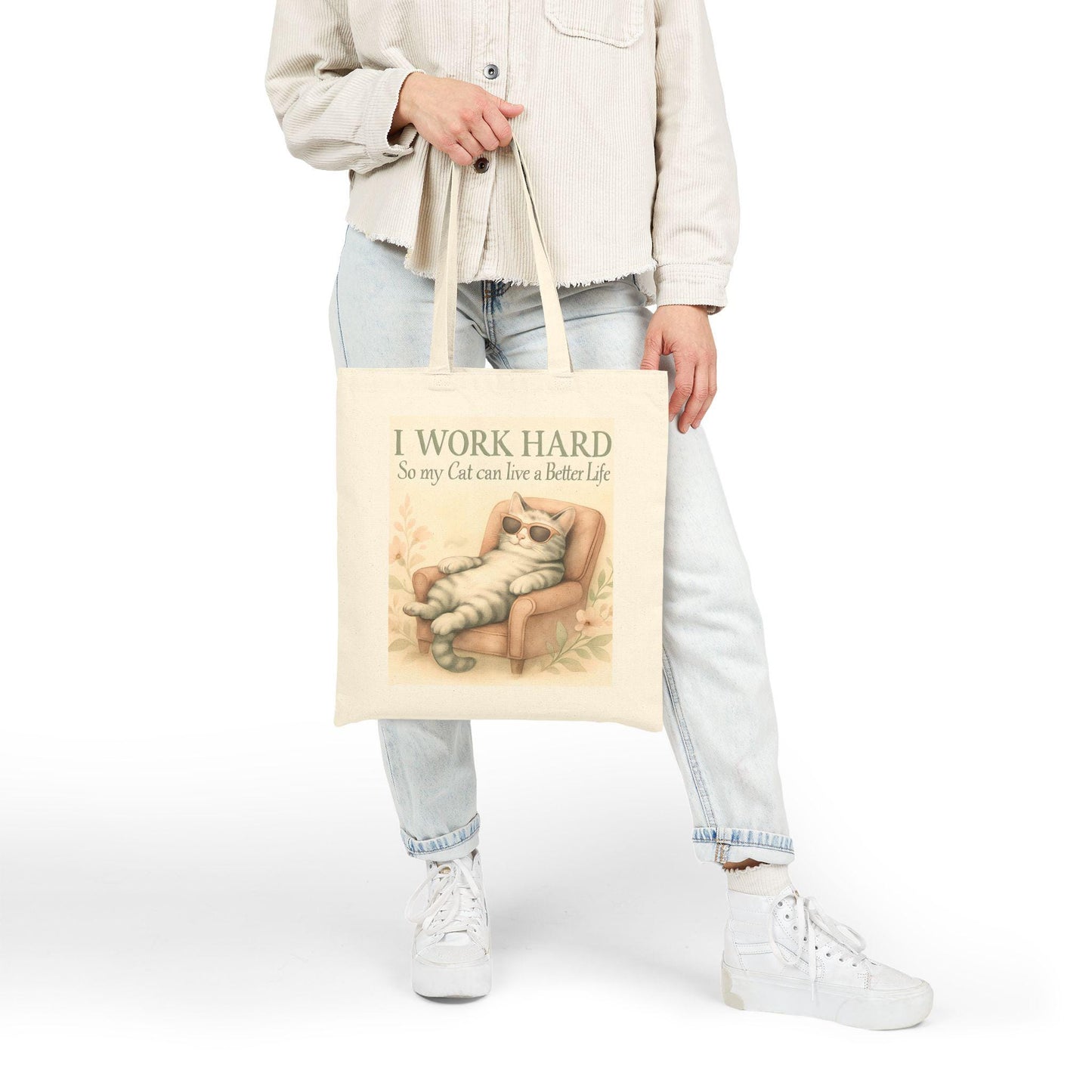 Whimsical Cat Lover Cotton Tote Bag: Eco-Friendly Gift