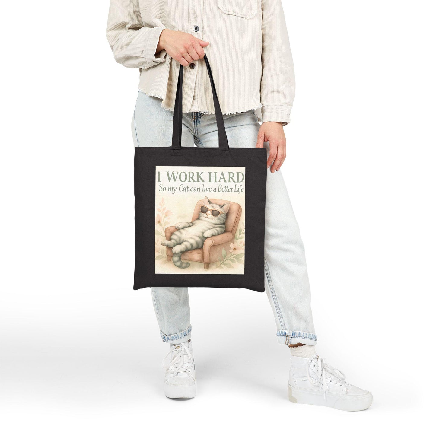 Whimsical Cat Lover Cotton Tote Bag: Eco-Friendly Gift