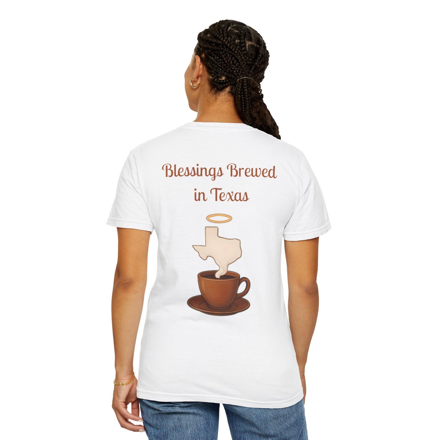 Blessings Brewed T-Shirt, Faith-Inspired Tee, Coffee Lover Gift, Texas Pride Apparel, Unisex Casual Wear