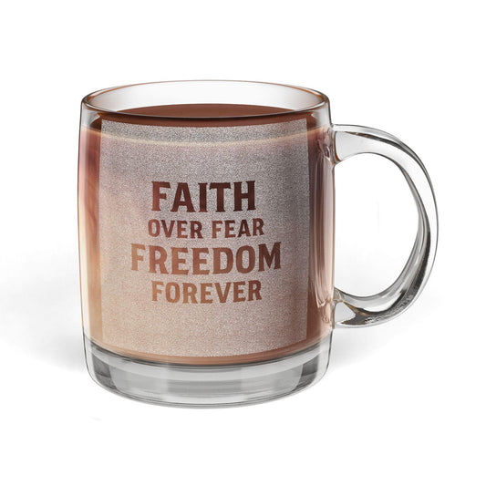Engraved Glass Coffee Mug: Faith Over Fear, Inspirational Religious Gift