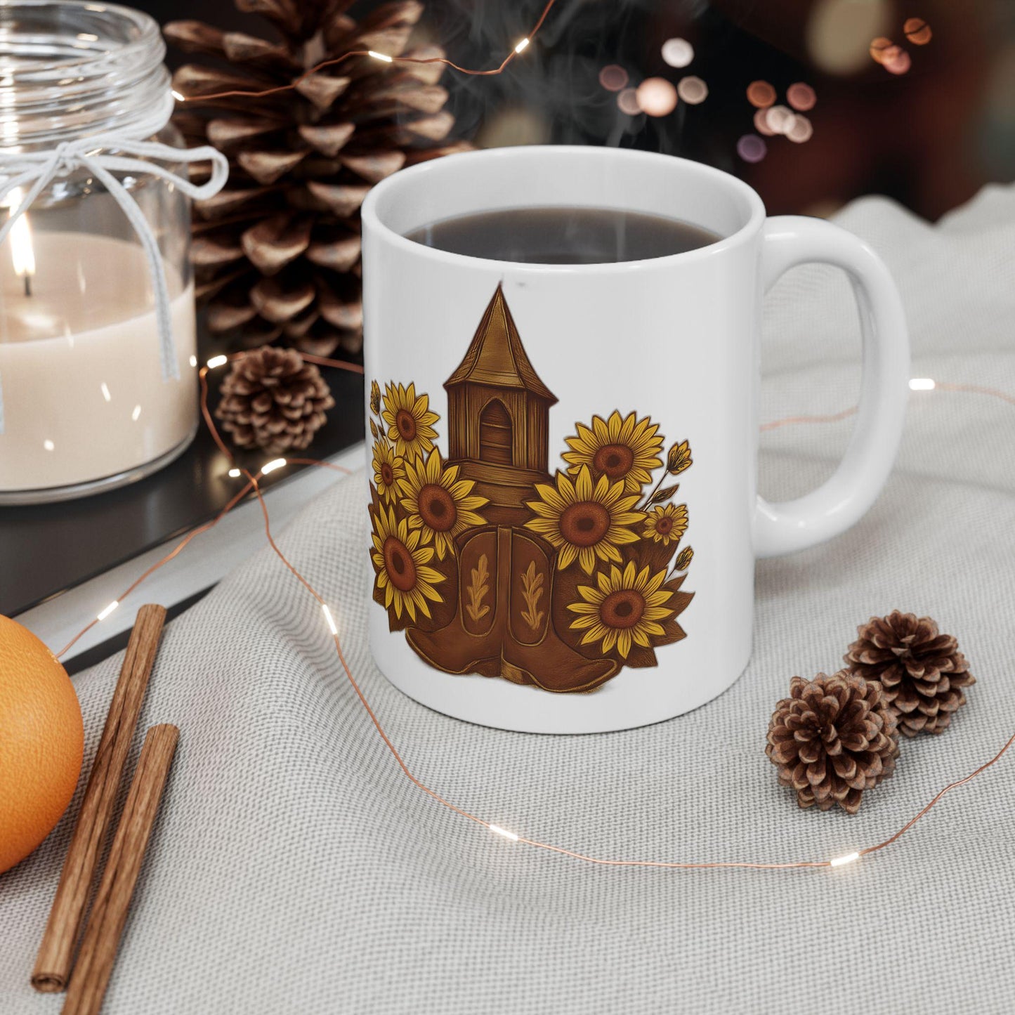 Rustic Sunflower Ceramic Mug: Charming Coffee & Tea Cup