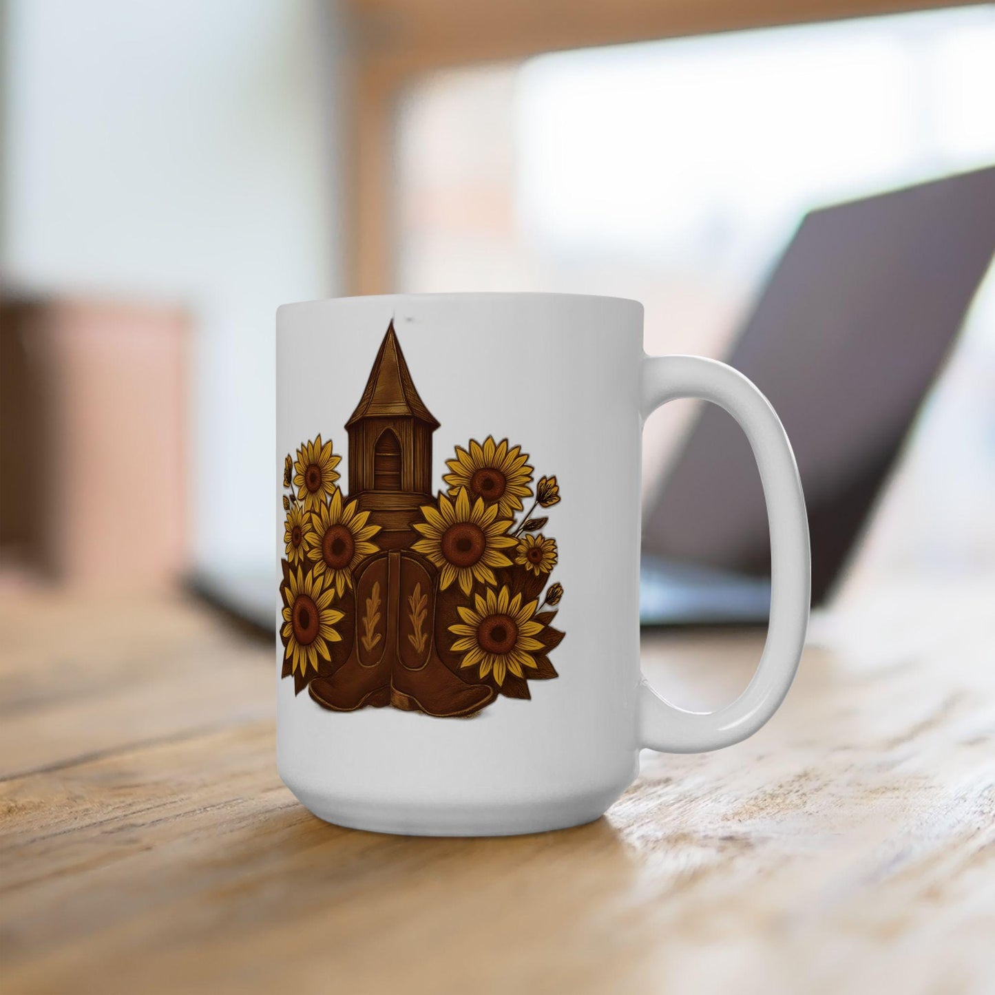 Rustic Sunflower Ceramic Mug: Charming Coffee & Tea Cup