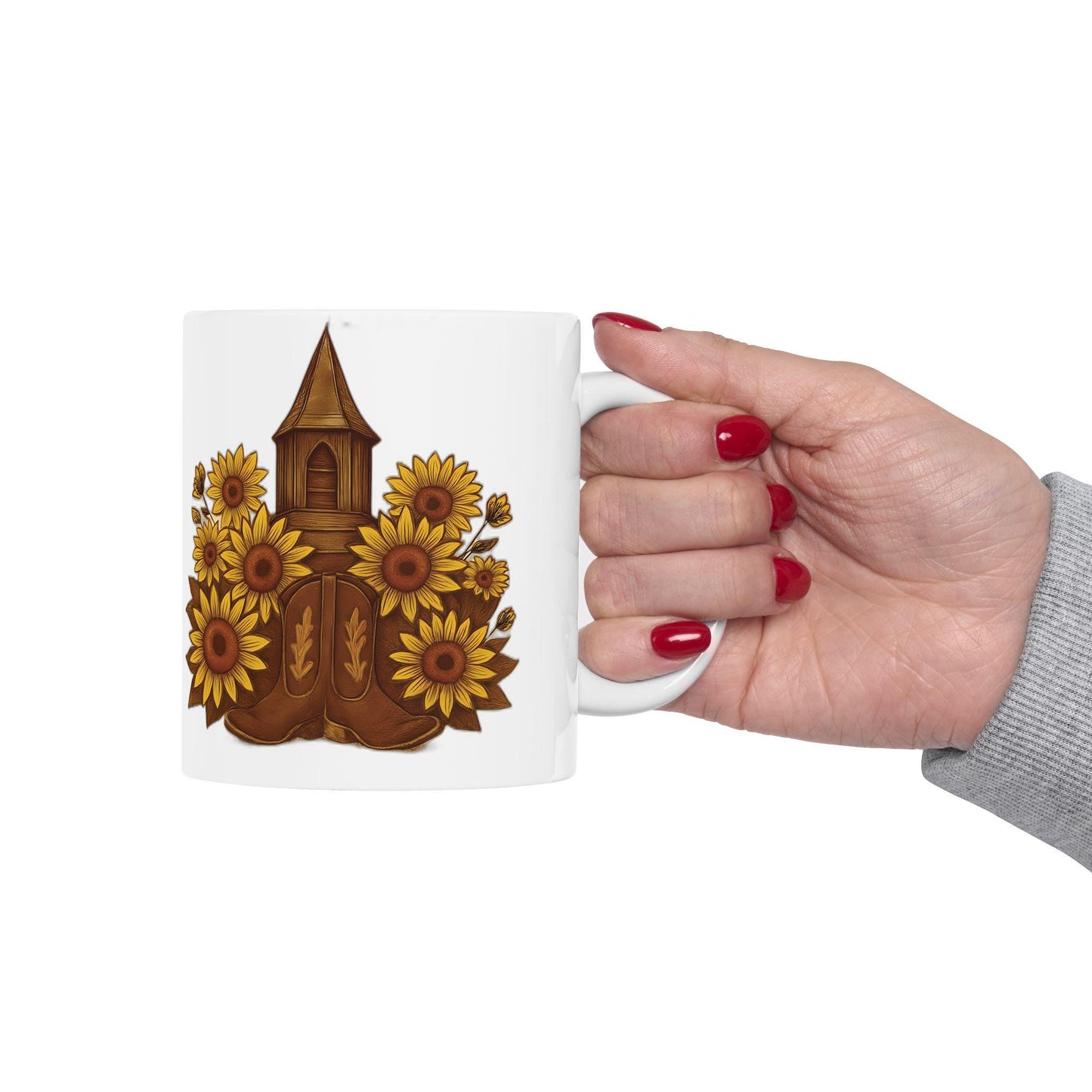 Rustic Sunflower Ceramic Mug: Charming Coffee & Tea Cup