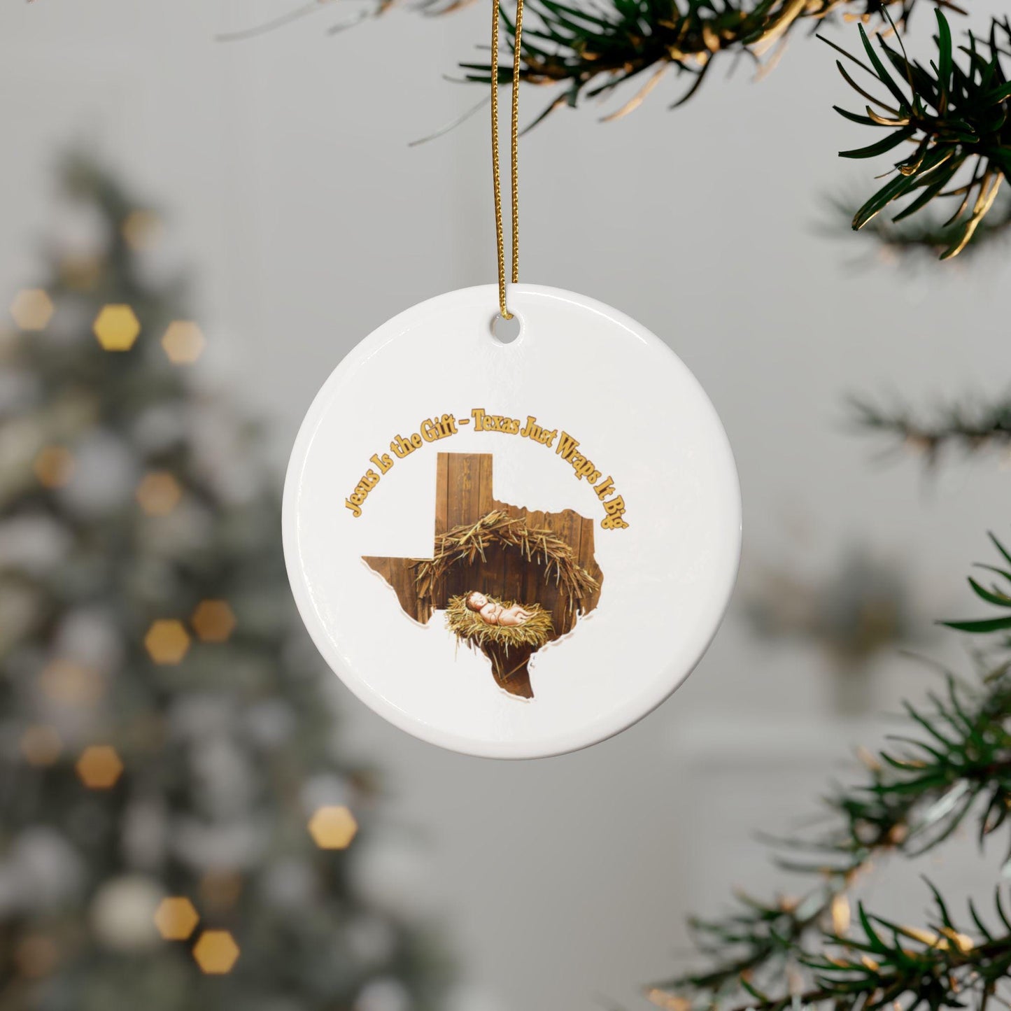 Jesus is the Gift Texas Ornament: Religious Christmas Decor