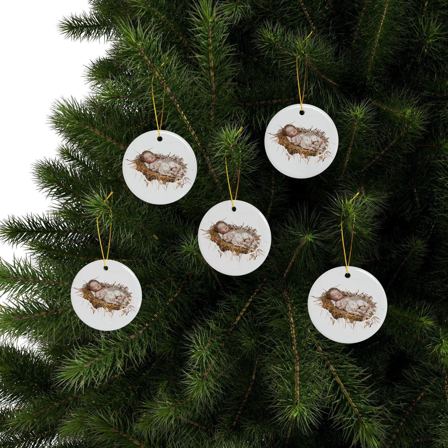 Baby Jesus Ceramic Christmas Ornament: Religious Nativity Tree Decoration