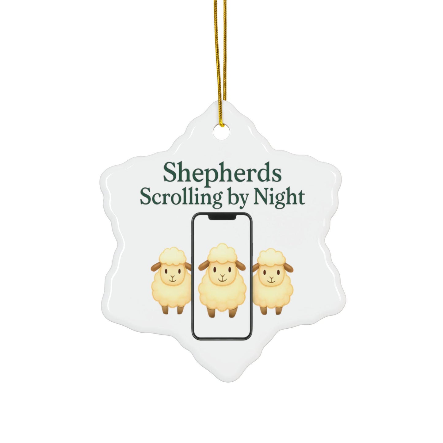 Ceramic Nativity Ornament: Shepherds Scrolling by Night, Religious Christmas Decor