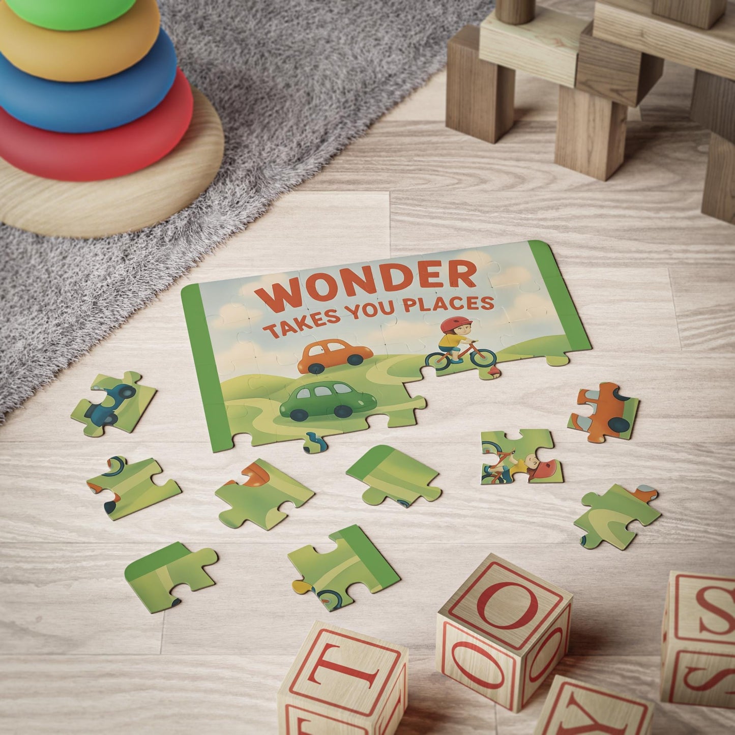 Kids' 30-Piece Puzzle: Whimsical Cars & Bicycles Educational Toy