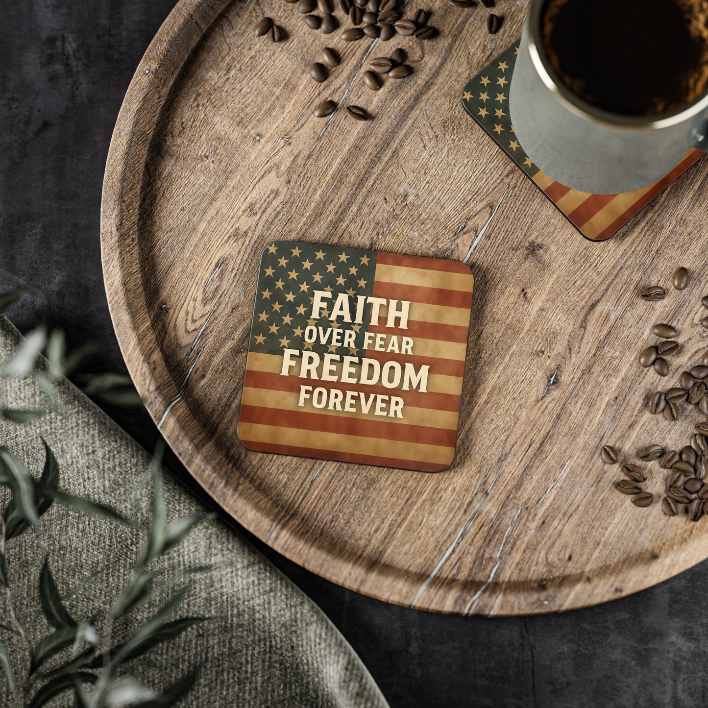 Patriotic Coasters: Inspirational Quotes, Cork Base, USA Theme