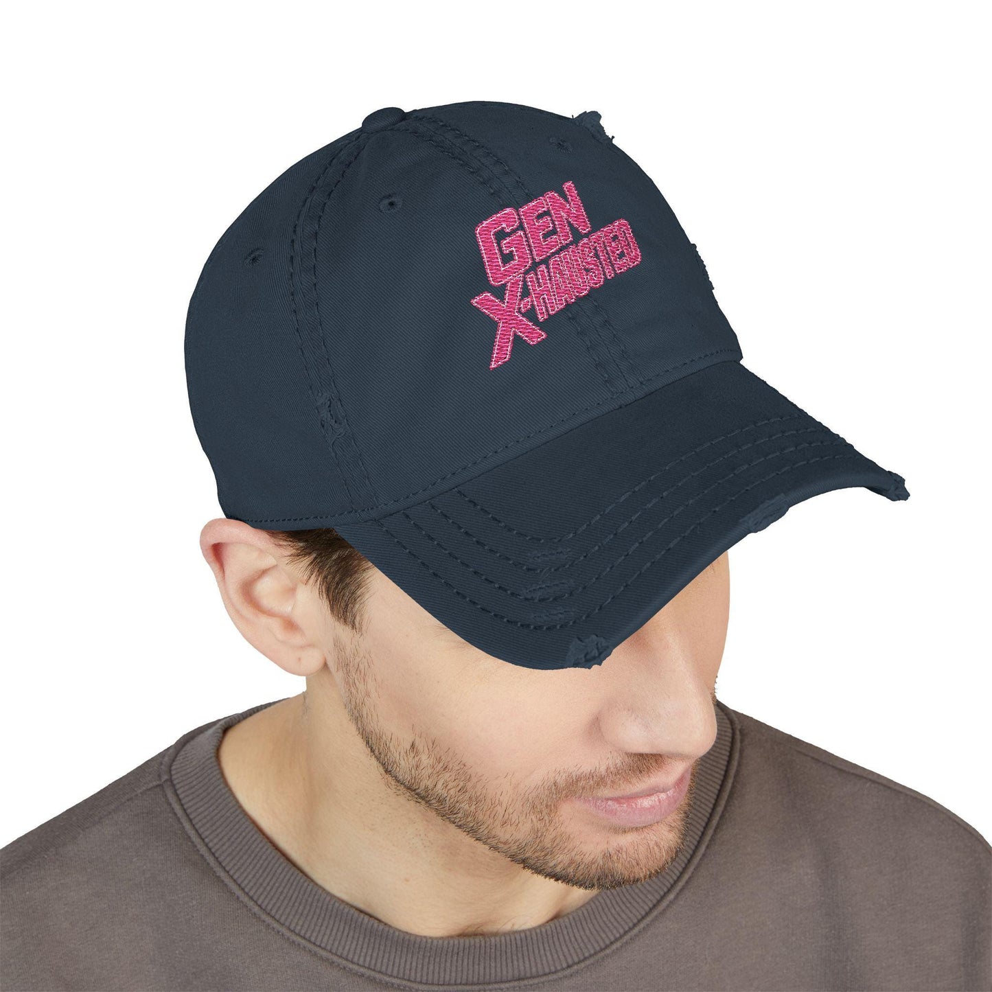 Gen X-Hausted Embroidered Dad Hat: Funny Gen X Apparel
