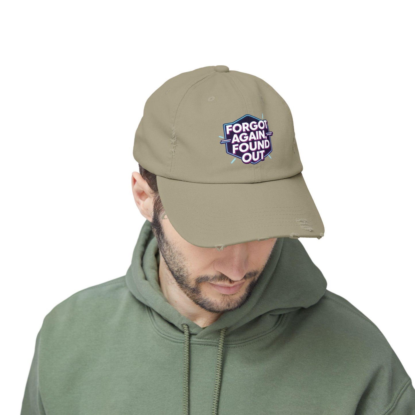 Distressed Cotton Cap: 'Forgot Again, Found Out' - Trendy Unisex Hat