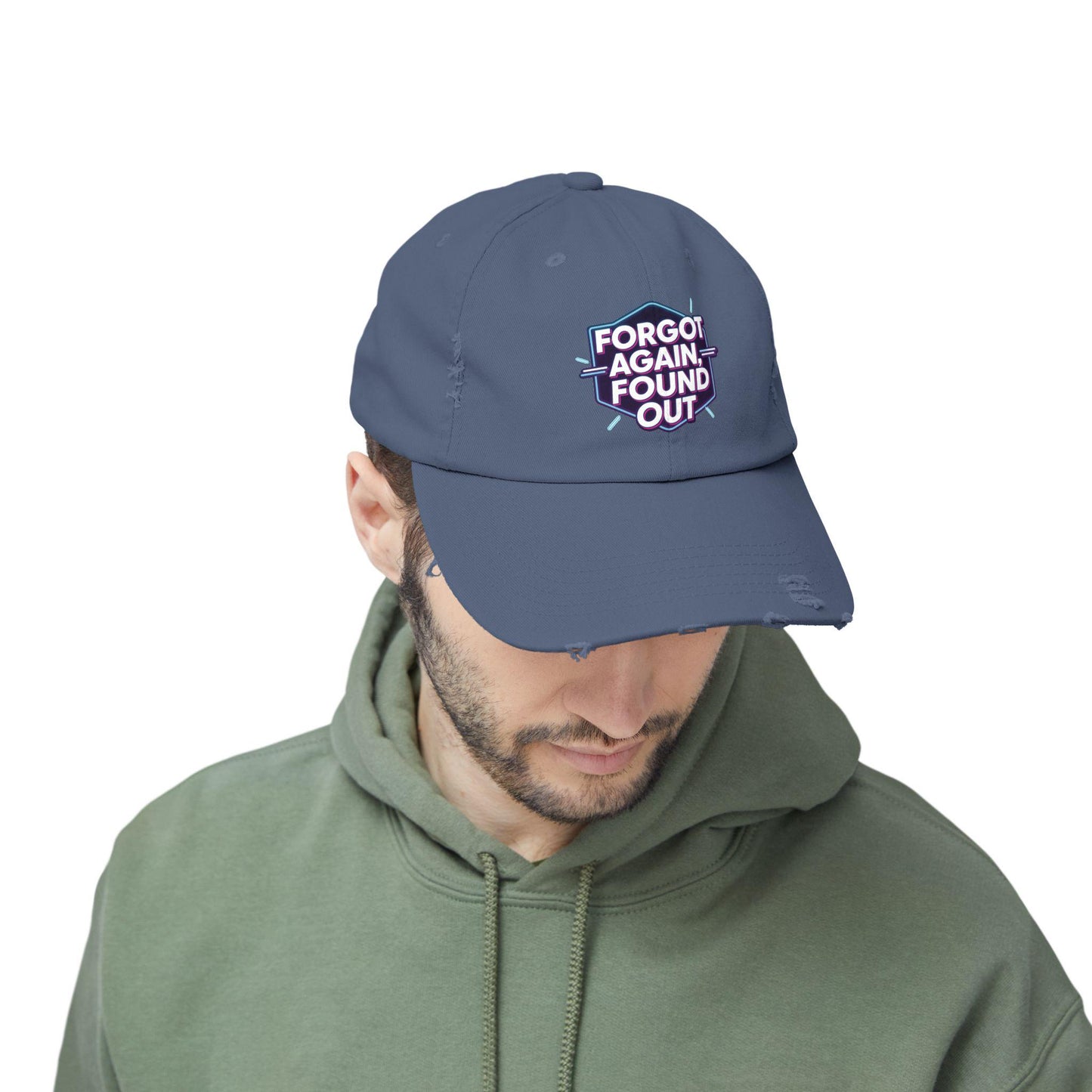 Distressed Cotton Cap: 'Forgot Again, Found Out' - Trendy Unisex Hat