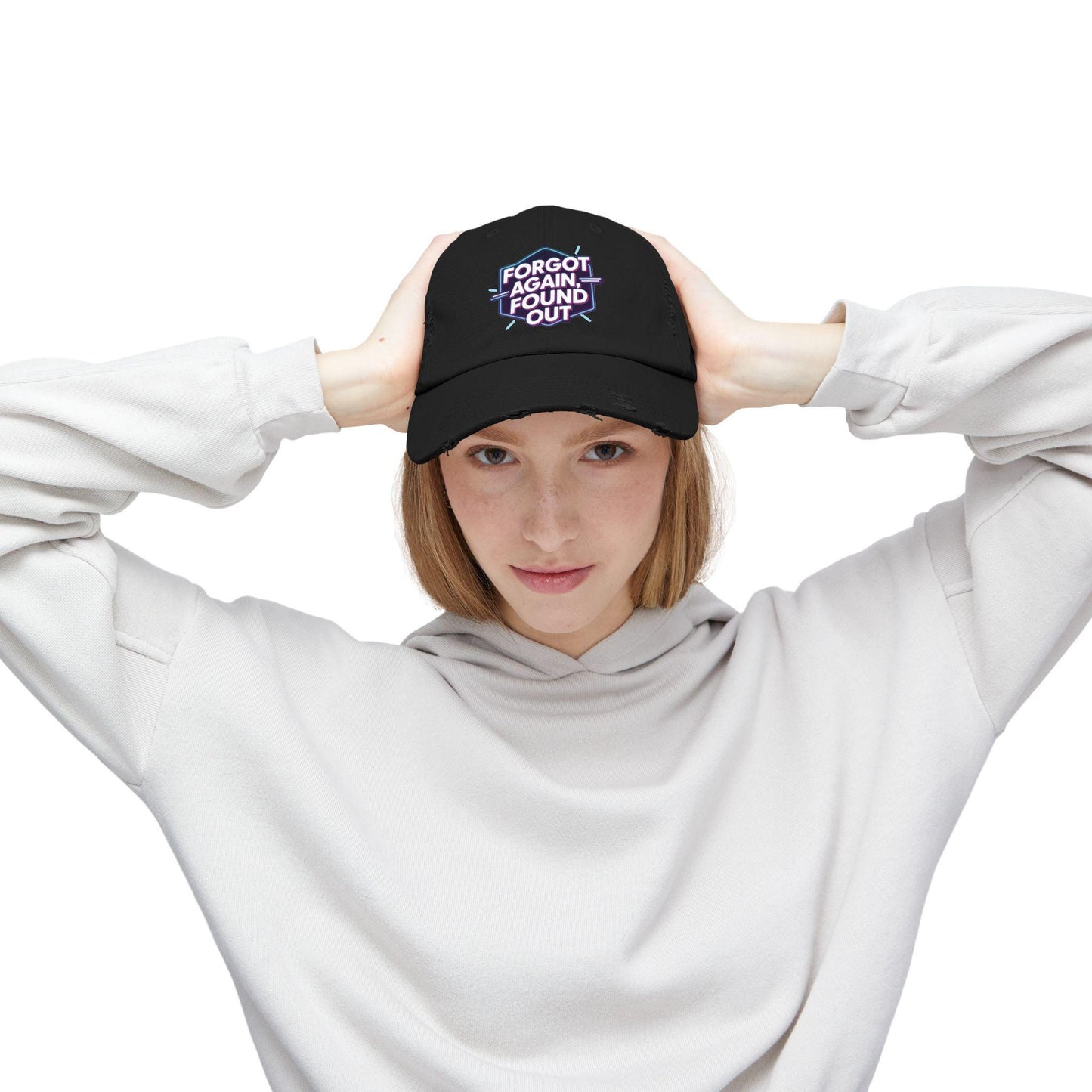 Distressed Cotton Cap: 'Forgot Again, Found Out' - Trendy Unisex Hat