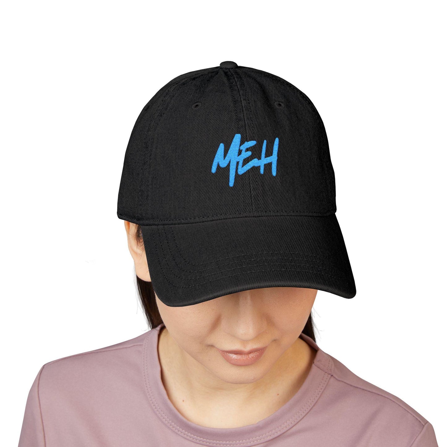 Embroidered 'MEH' Denim Hat: Casual Trendy Accessory