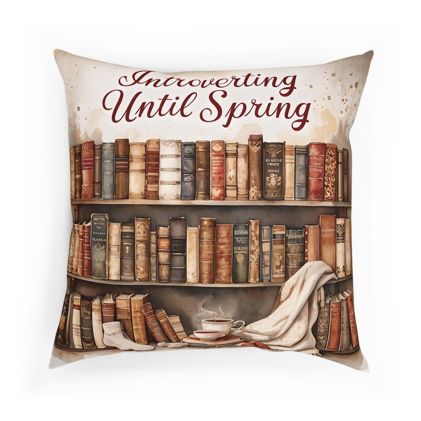 Cozy Cotton Reading Cushion: "Introverting Until Spring" Throw Pillow