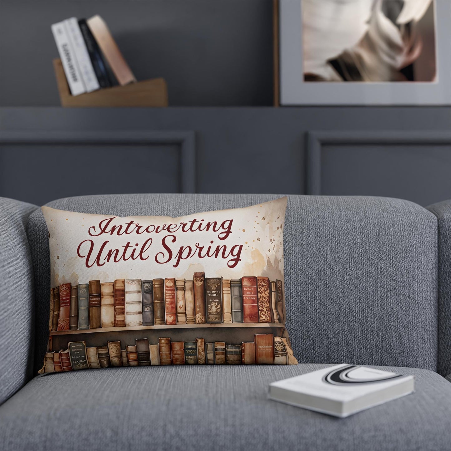 Cozy Cotton Reading Cushion: "Introverting Until Spring" Throw Pillow