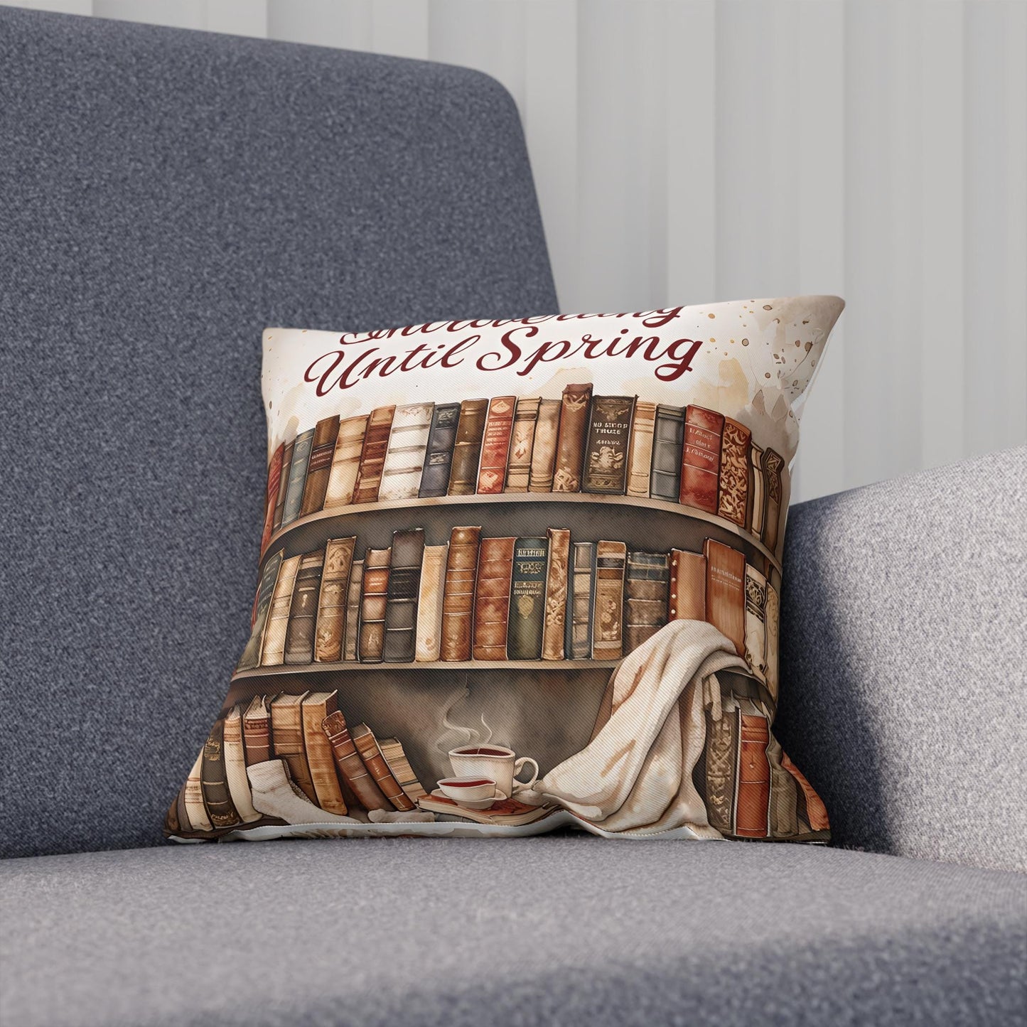 Cozy Cotton Reading Cushion: "Introverting Until Spring" Throw Pillow