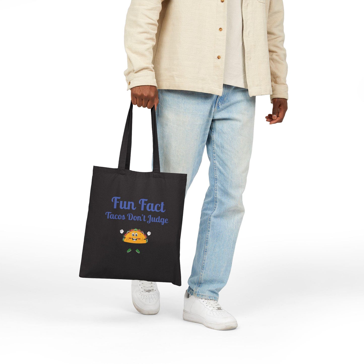 Fun Taco Fact Cotton Canvas Tote Bag: Humorous Grocery Bag