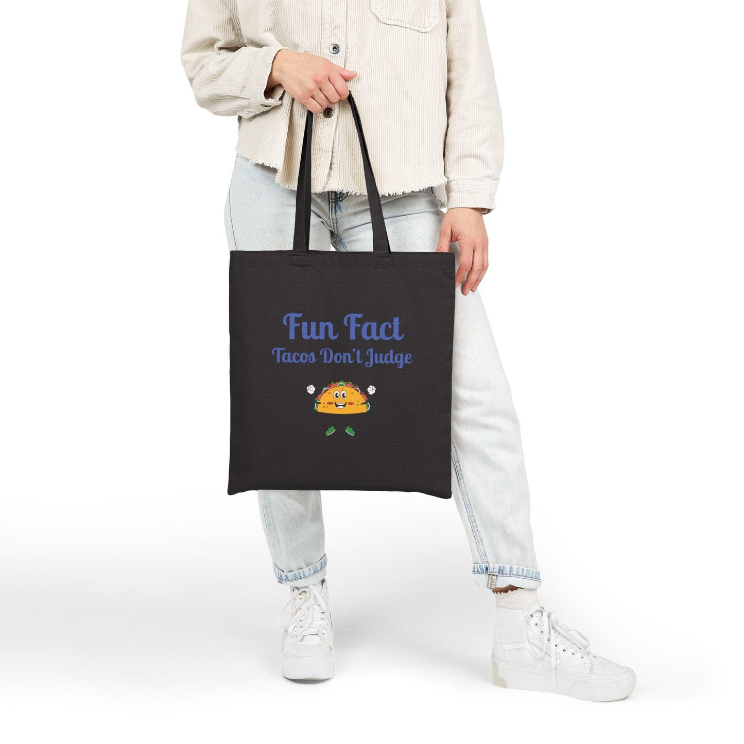 Fun Taco Fact Cotton Canvas Tote Bag: Humorous Grocery Bag