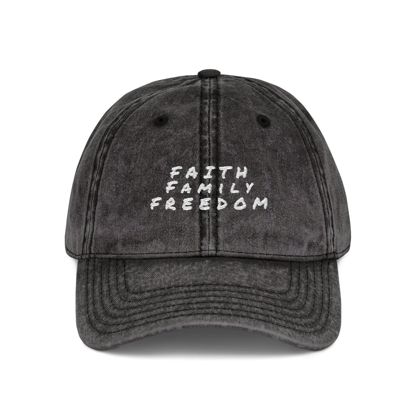 Vintage Embroidered Cap: Faith Family Freedom Cotton Twill Hat