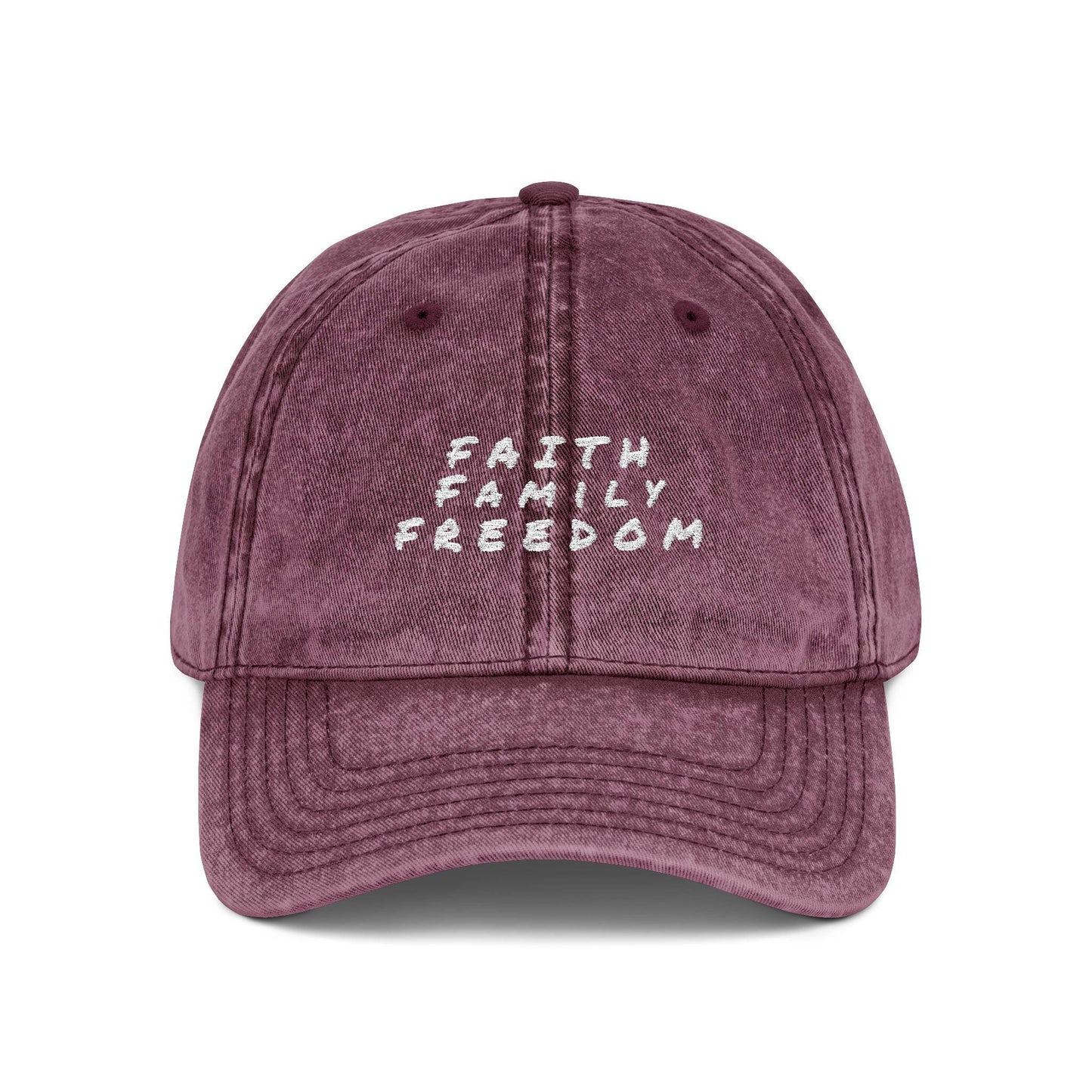 Vintage Embroidered Cap: Faith Family Freedom Cotton Twill Hat