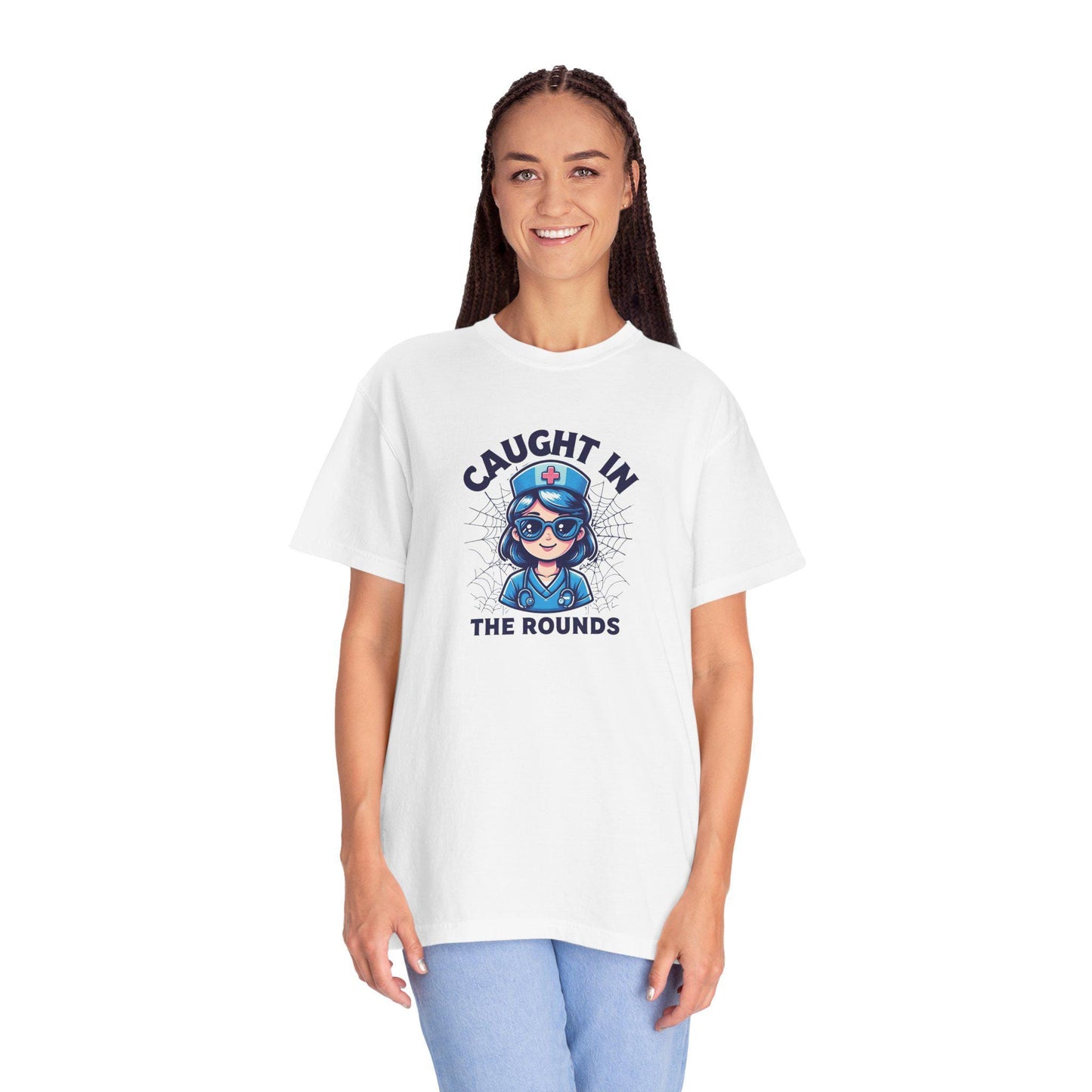 Nurse Humor T-Shirt: "Caught in the Rounds" - Medical Apparel