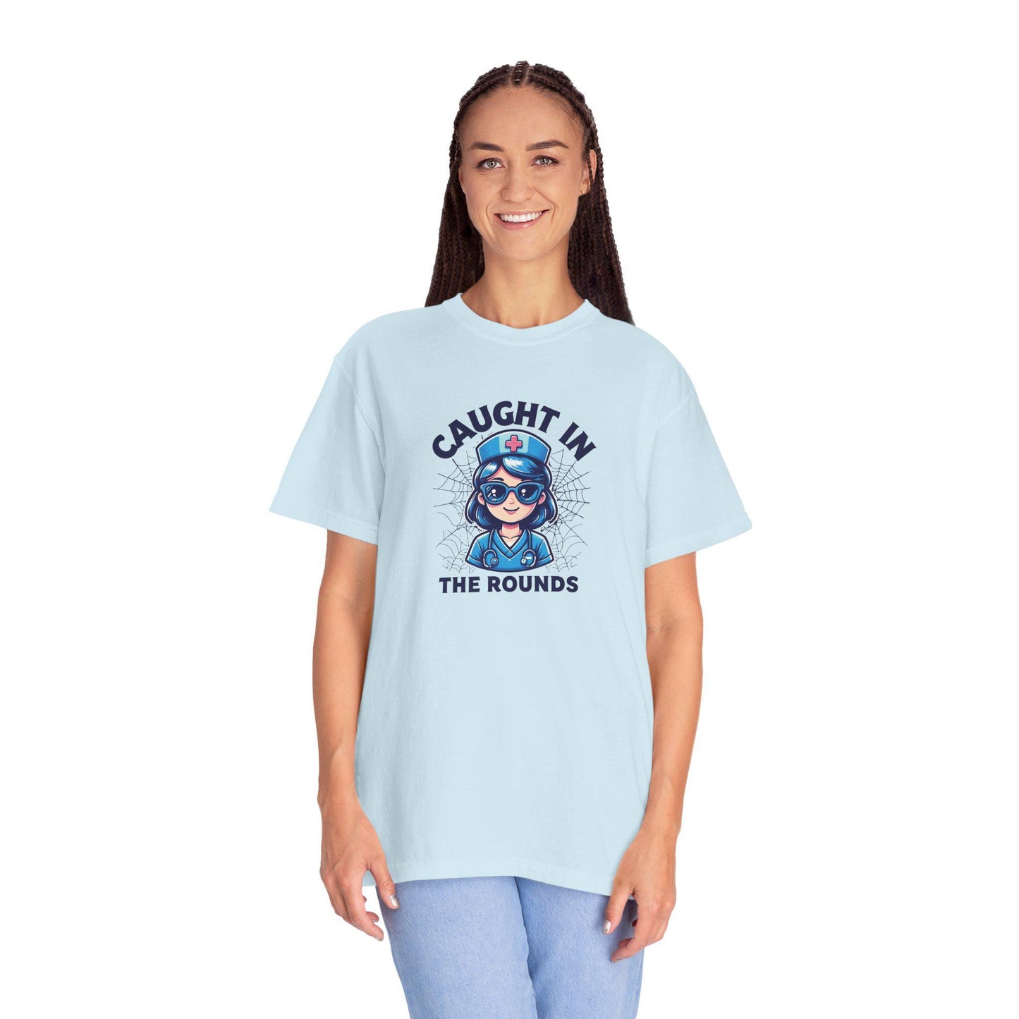 Nurse Humor T-Shirt: "Caught in the Rounds" - Medical Apparel