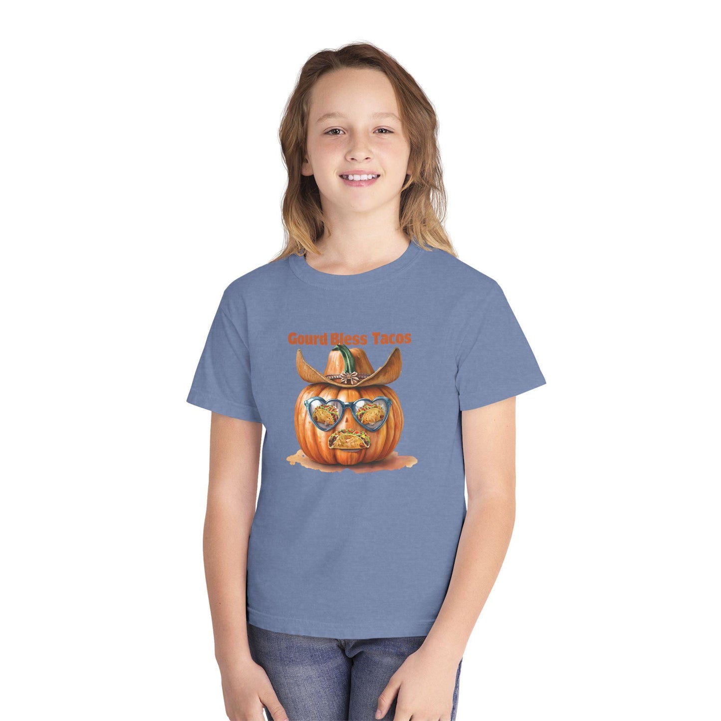 Gourd Bless Tacos Youth Tee: Whimsical Fall Halloween Shirt