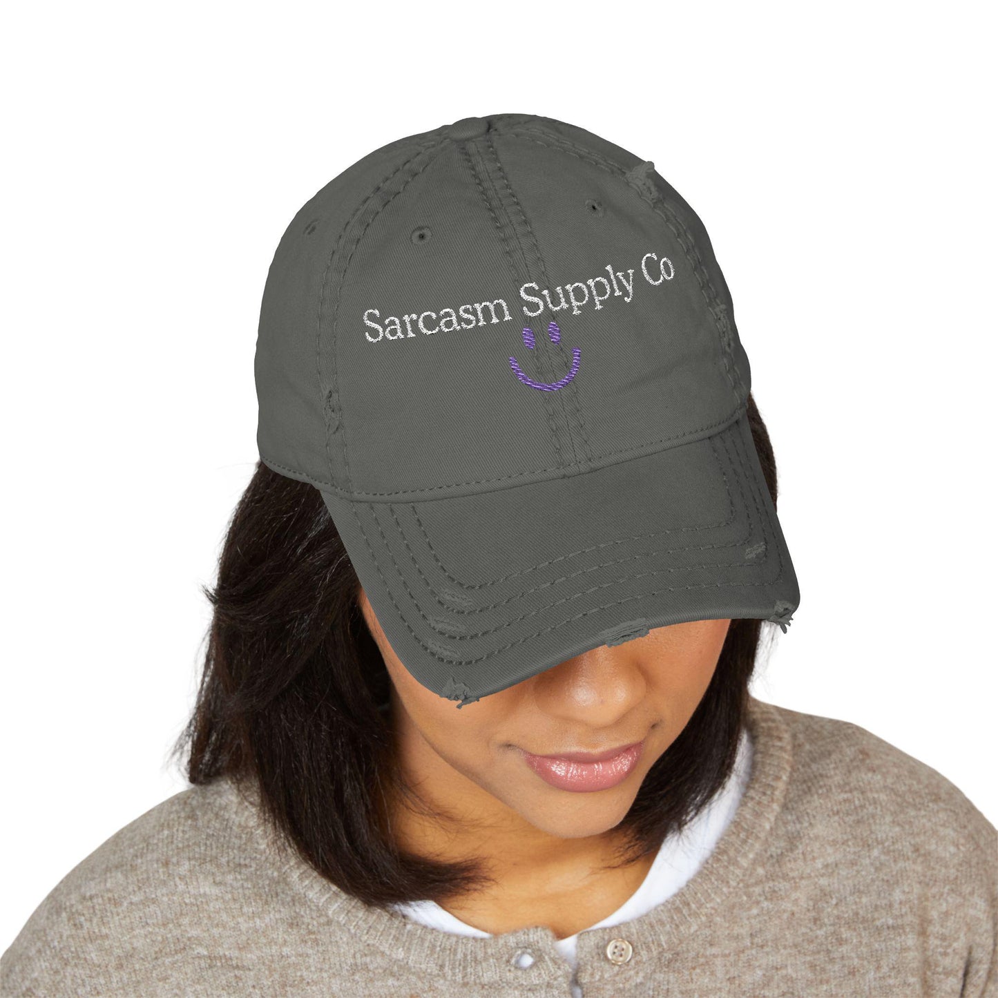 Distressed Cotton Dad Hat: Sarcasm Supply Co Embroidery