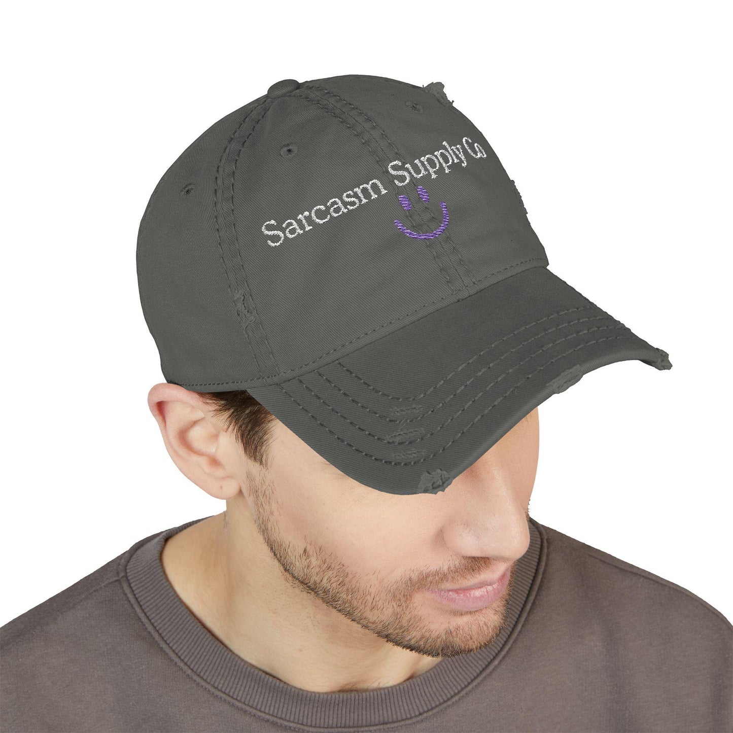 Distressed Cotton Dad Hat: Sarcasm Supply Co Embroidery