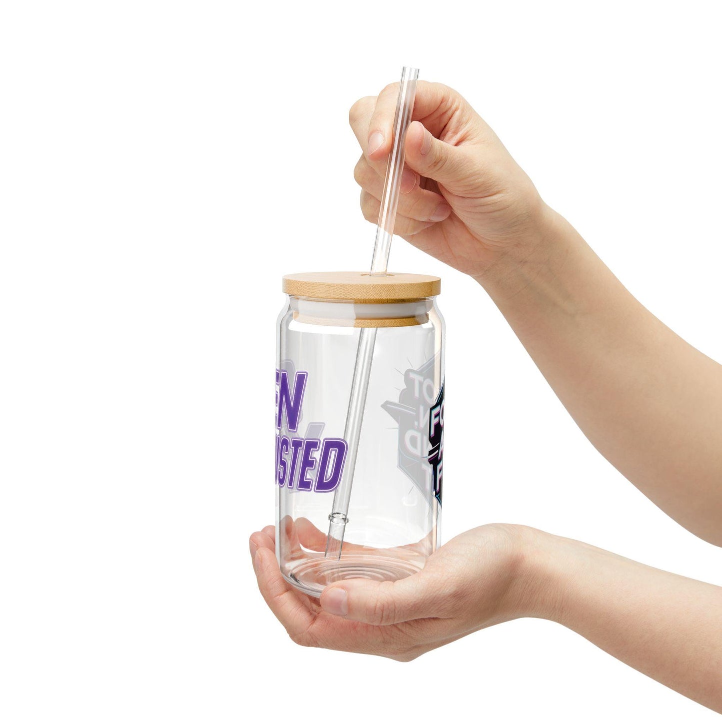 Gen X-Hausted Sipper Glass: 16oz Tempered Glass with Bamboo Lid