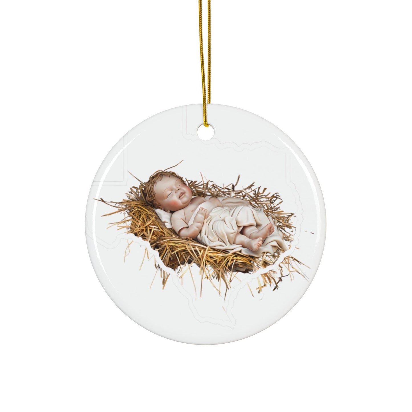 Baby Jesus Ceramic Christmas Ornament: Religious Nativity Tree Decoration