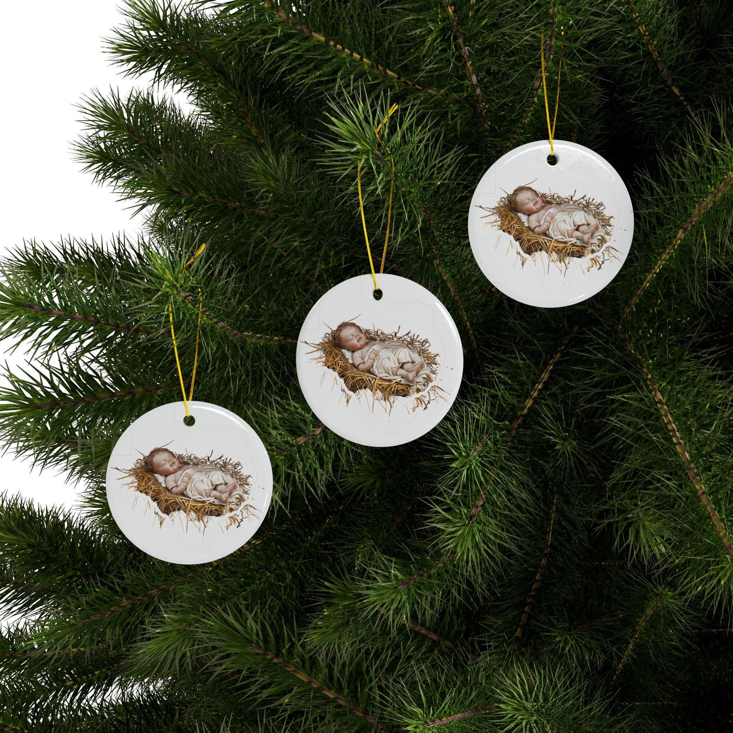 Baby Jesus Ceramic Christmas Ornament: Religious Nativity Tree Decoration