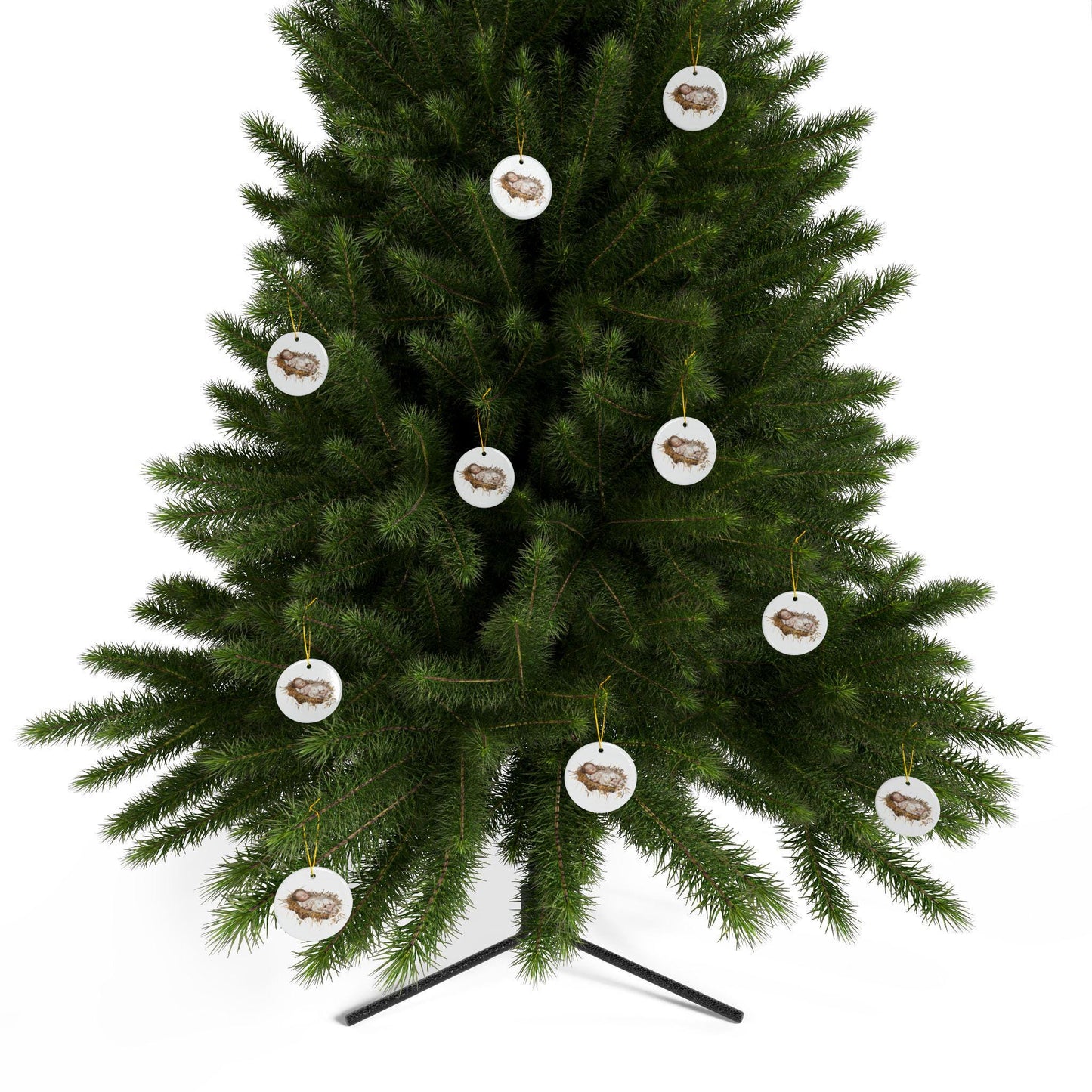 Baby Jesus Ceramic Christmas Ornament: Religious Nativity Tree Decoration