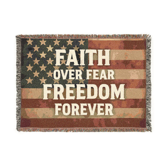 Faith Over Fear Woven Blanket: Inspirational Religious Gift