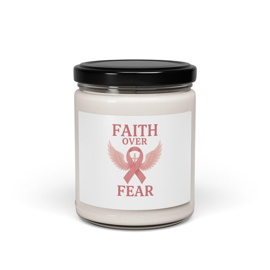 Faith Over Fear Scented Candle for Healing & Hope | 9oz Aromatherapy Gift | Inspirational Home Decor, Self-Care, Cancer Awareness