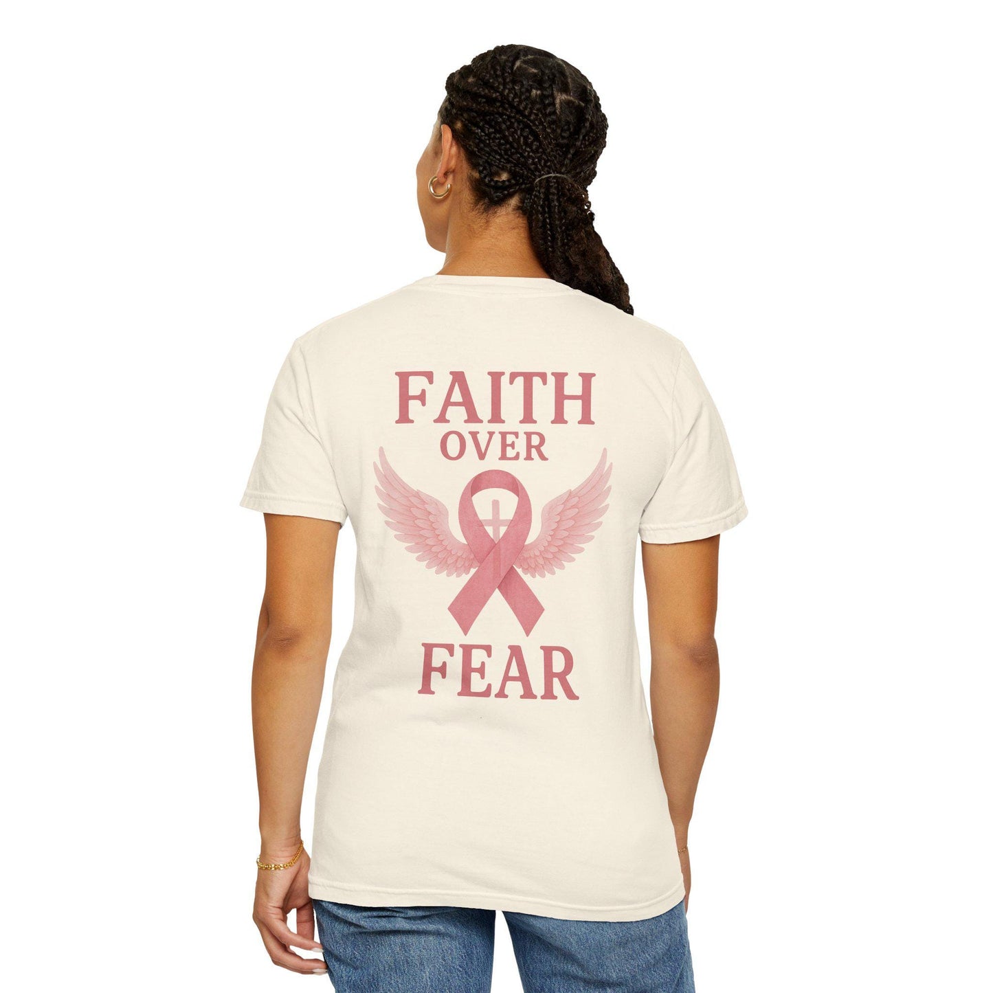 Faith Over Fear Angel Wings T-shirt, Breast Cancer Awareness Tee, Unisex Shirt, Religious Gift, Inspirational Clothing