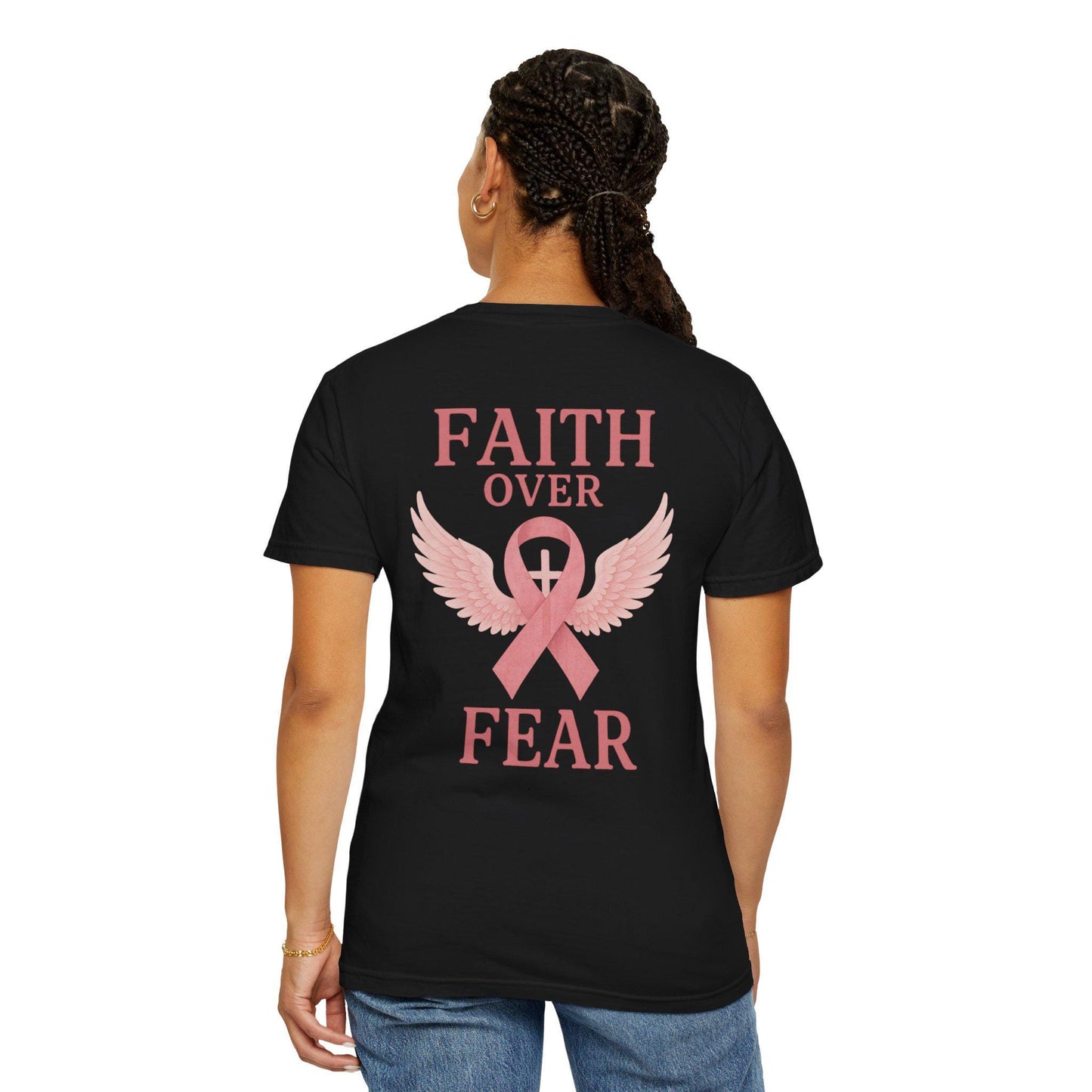Faith Over Fear Angel Wings T-shirt, Breast Cancer Awareness Tee, Unisex Shirt, Religious Gift, Inspirational Clothing