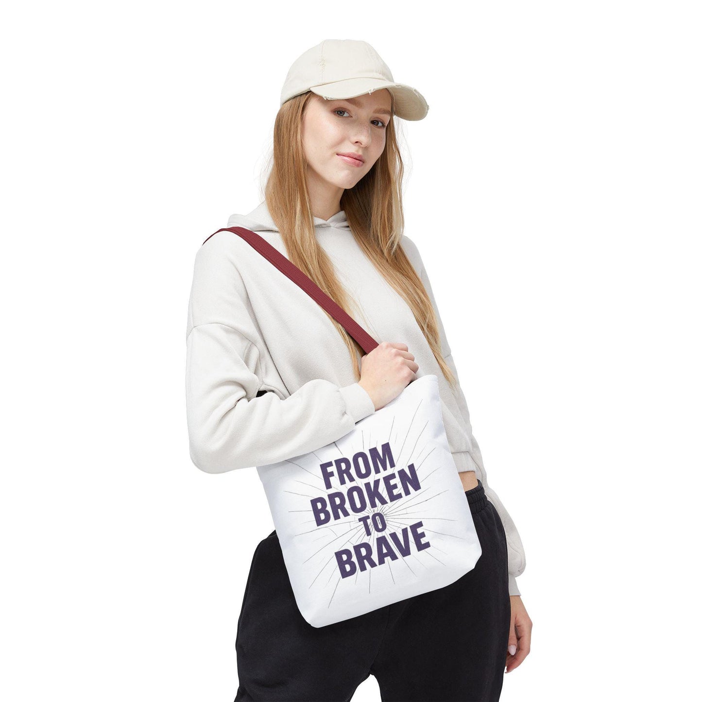 Inspirational Tote Bag - From Broken to Brave, Motivational Gift, Everyday Use, Reusable Shopping, Travel Bag, Mental Health Support
