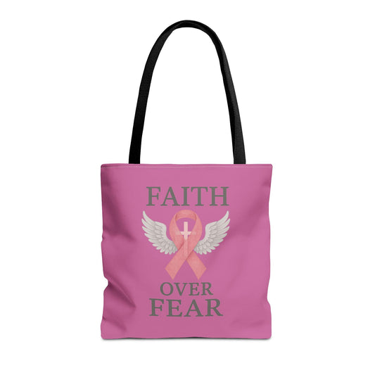 Faith Over Fear Tote Bag - Inspirational, Pink Ribbon, Breast Cancer Awareness, Motivational Gift, Everyday Use
